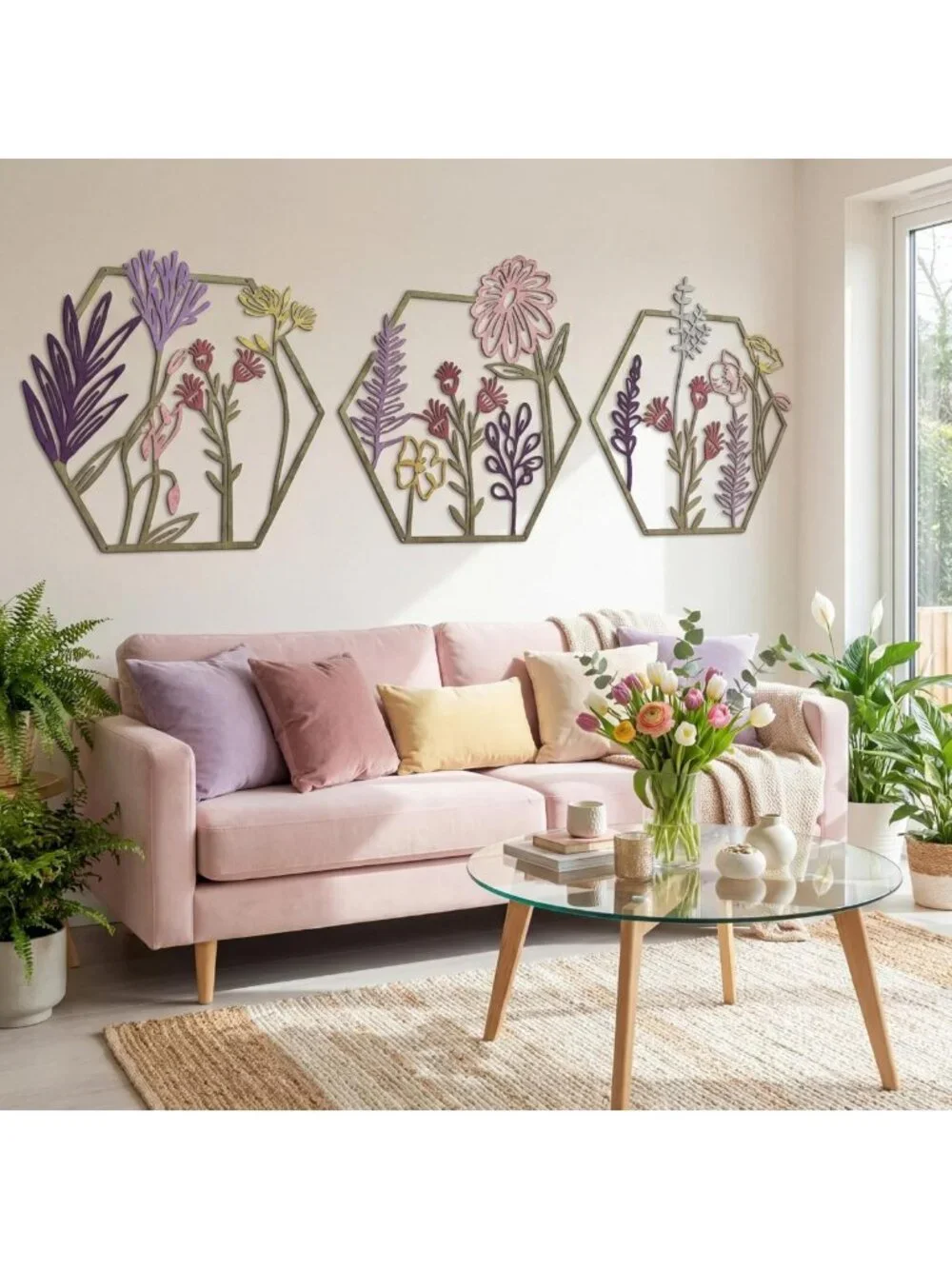 3-Piece Colorful Metal Flower Wall Decor - Minimalist Floral Hanging Art